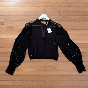 NWT Free People Embellished Blouse Black Size XS